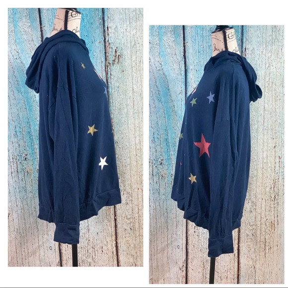 Sundry Navy Star Print Hoodie - Picture 3 of 11